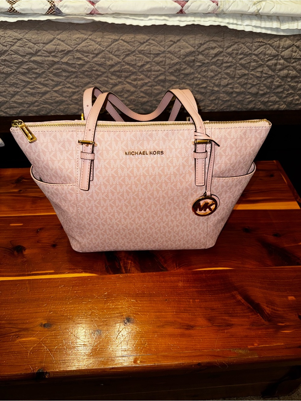 Michael Kors Blush Pink Logo-Print Tote with Gold Hardware